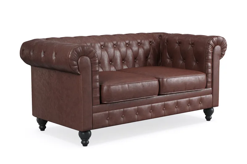 Chesterfield Lyx 2-sits Djup soffa konstläder - Mörkbrun PU - Möbler - Soffa - Skinnsoffor