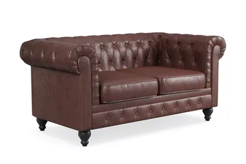 Chesterfield Lyx 2-sits Djup soffa konstläder - Mörkbrun - Möbler - Soffa - 2 sits soffa