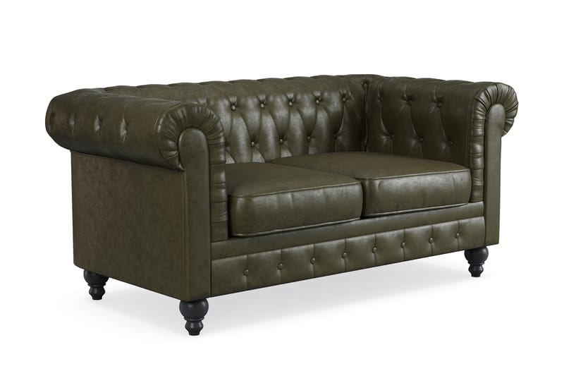 Chesterfield Lyx 2-sits Djup Soffa konstläder - Mörkgrön PU - Möbler - Soffa - Skinnsoffor