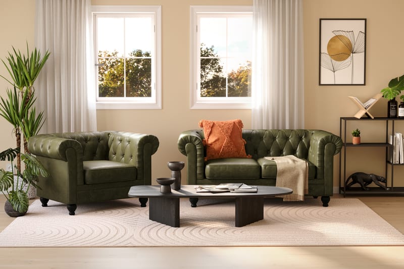 Chesterfield Lyx 2-sits Djup Soffa konstläder - Mörkgrön PU - Möbler - Soffa - Skinnsoffor
