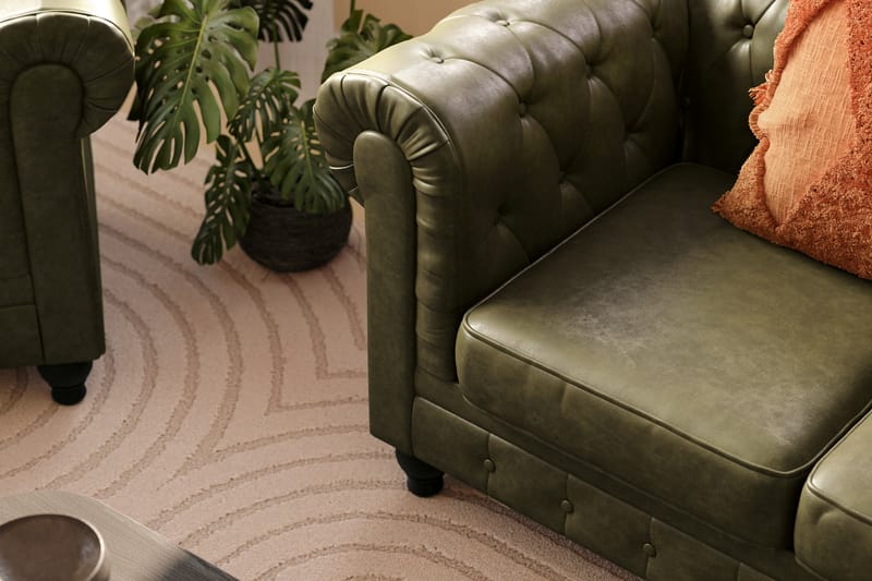 Chesterfield Lyx 2-sits Djup Soffa konstläder - Mörkgrön PU - Möbler - Soffa - Skinnsoffor