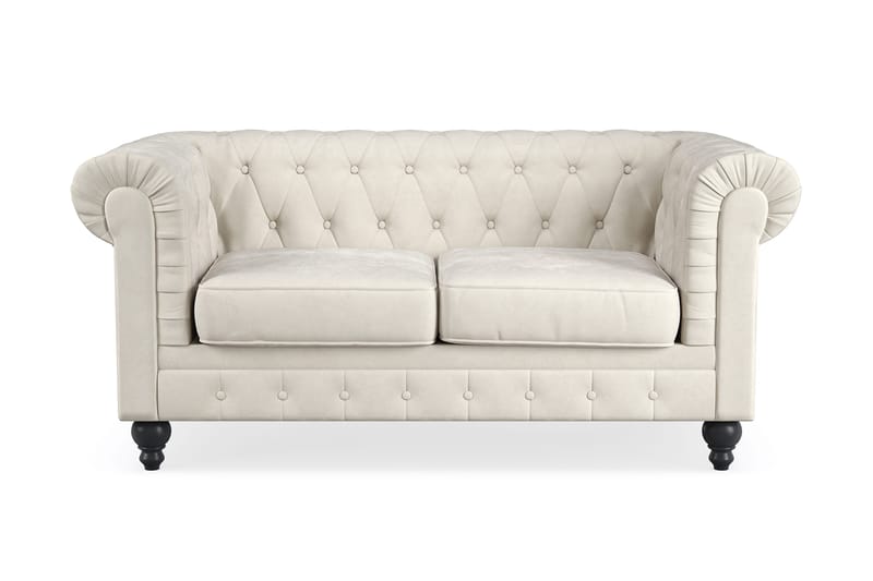 Chesterfield Lyx 2-sits Sammetssoffa - Liten djup soffa, Beige Sammet
