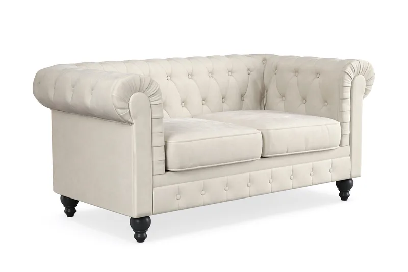 Chesterfield Lyx 2-sits Sammetssoffa - Liten djup soffa - Beige - Möbler - Soffa - 2 sits soffa