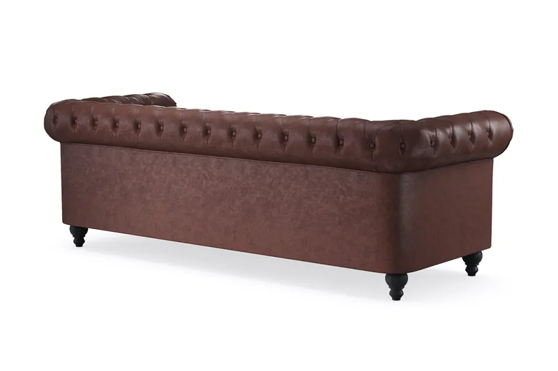 Chesterfield Lyx 3-sits Djup soffa konstläder - Mörkbrun PU - Möbler - Soffa - Skinnsoffor