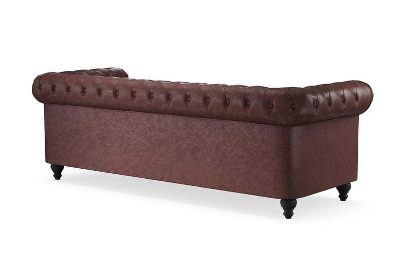 Chesterfield Lyx 3-sits Djup soffa konstläder - Mörkbrun PU - Möbler - Soffa - Chesterfield soffa