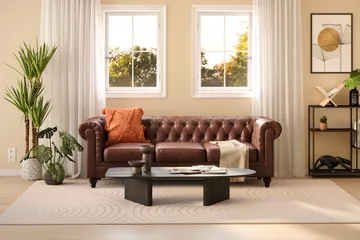 Chesterfield Lyx 3-sits Djup soffa konstläder - Mörkbrun - Möbler - Soffa - Chesterfield soffa