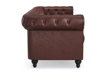 Chesterfield Lyx 3-sits Djup soffa konstläder - Mörkbrun - Möbler - Soffa - Chesterfield soffa