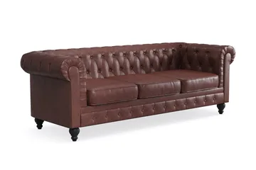 Chesterfield Lyx 3-sits Djup soffa konstläder - Mörkbrun - Möbler - Soffa - Chesterfield soffa