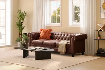 Chesterfield Lyx 3-sits Djup soffa konstläder - Mörkbrun - Möbler - Soffa - Chesterfield soffa
