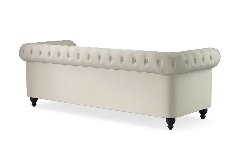 Chesterfield Lyx 3 sits Sammetssoffa- Djup soffa - Beige / Vit / Ljus - Möbler - Soffa - Chesterfield soffa
