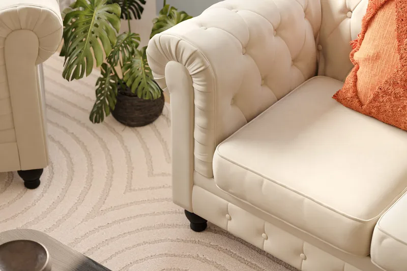 Chesterfield Lyx 3 sits Sammetssoffa- Djup soffa - Beige - Möbler - Soffa - Chesterfield soffa