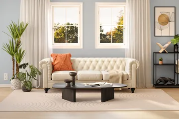 Chesterfield Lyx 3 sits Sammetssoffa- Djup soffa - Beige - Möbler - Soffa - Chesterfield soffa
