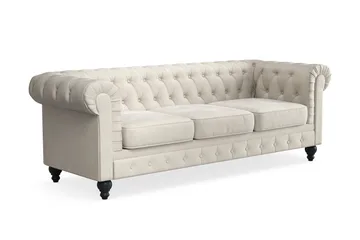 Chesterfield Lyx 3 sits Sammetssoffa- Djup soffa - Beige - Möbler - Soffa - Chesterfield soffa