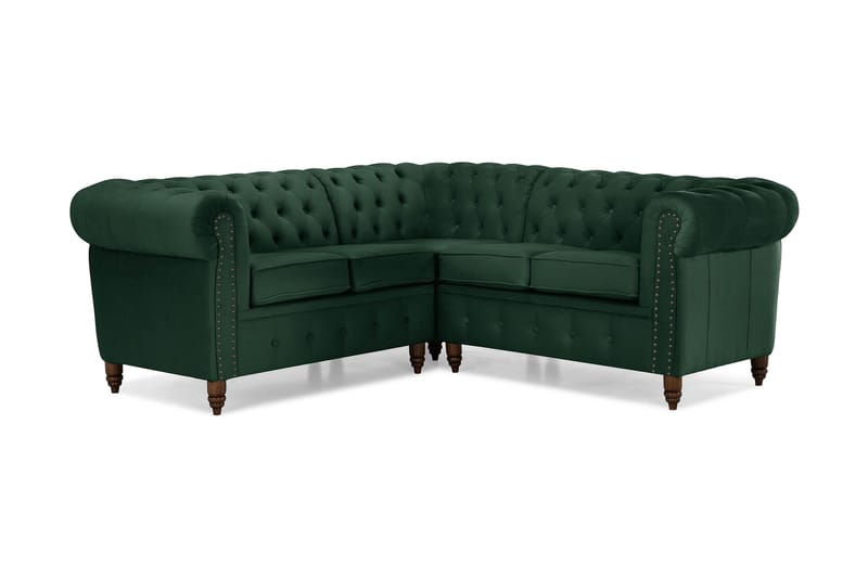 Chesterfield Deluxe Hörnsoffa Sammet - Mörkgrön - Möbler - Soffa - Chesterfield soffa