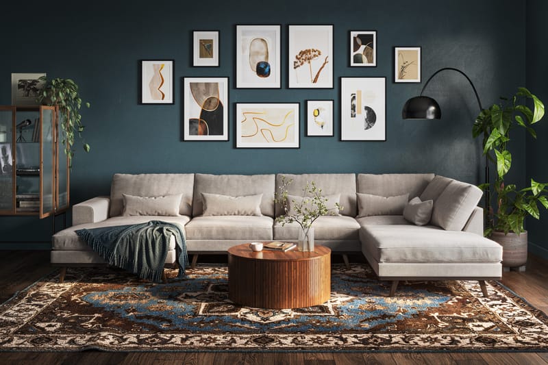 Copenhagen 5-sits Högervänd U-formad Large Soffa med Divan och Schäslong i Chenille - Grå / Beige - Möbler - Soffa - U-soffa