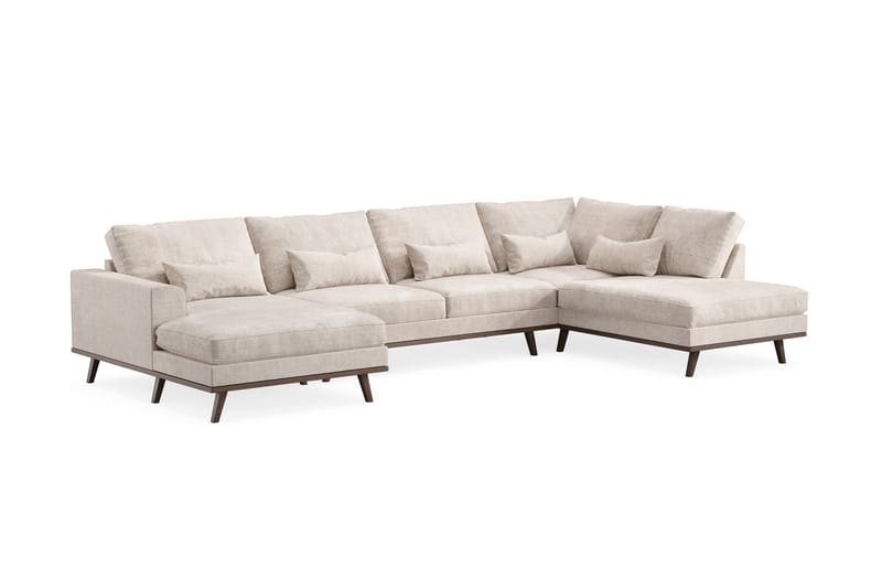 Copenhagen 5-sits Högervänd U-formad Large Soffa med Divan och Schäslong i Chenille - Grå / Beige - Möbler - Soffa - U-soffa