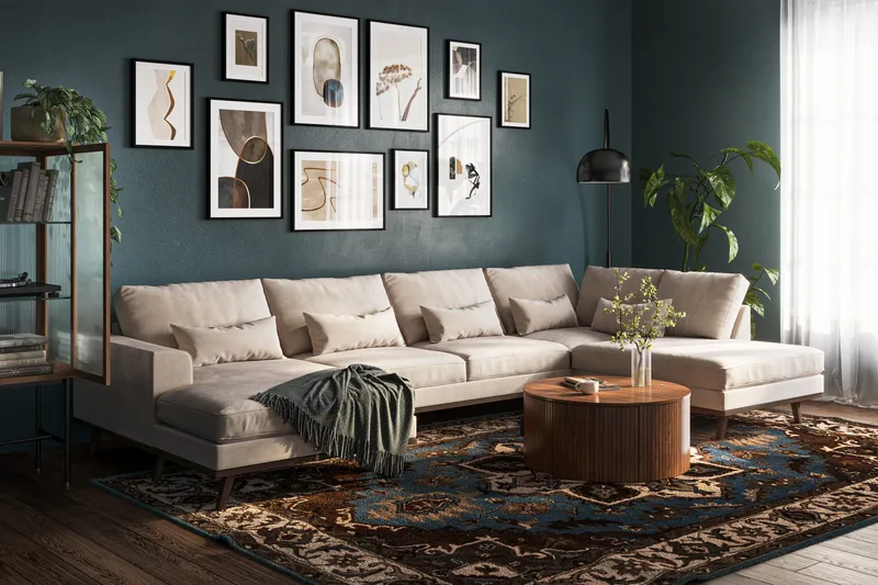 Copenhagen 5-sits Högervänd U-formad Large Soffa med Divan och Schäslong i Sammet - Beige - Möbler - Soffa - U-soffa