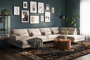 Copenhagen 5-sits Högervänd U-formad Large Soffa med Divan och Schäslong i Sammet - Beige - Möbler - Soffa - U-soffa
