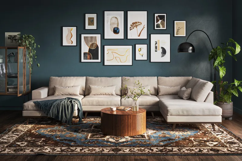 Copenhagen 5-sits Högervänd U-formad Large Soffa med Divan och Schäslong i Sammet - Beige - Möbler - Soffa - U-soffa