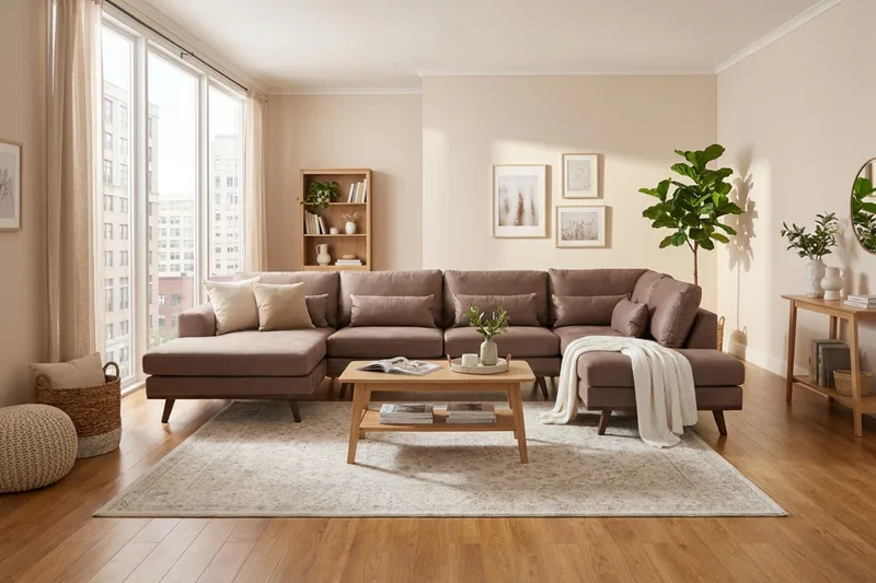 Copenhagen 5-sits Högervänd U-formad Large Soffa med Divan och Schäslong i Sammet - Brun - Möbler - Soffa - U-soffa