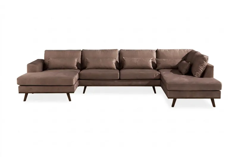 Copenhagen 5-sits Högervänd U-formad Large Soffa med Divan och Schäslong i Sammet, Brun