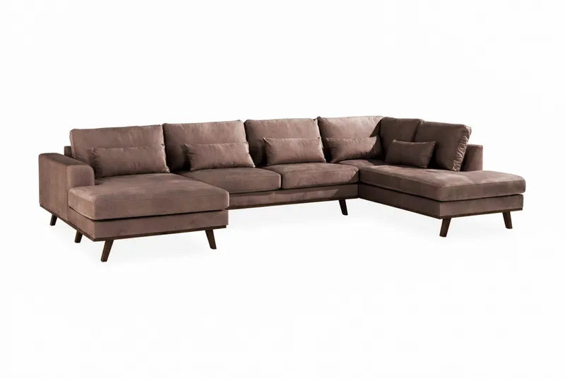 Copenhagen 5-sits Högervänd U-formad Large Soffa med Divan och Schäslong i Sammet - Brun - Möbler - Soffa - U-soffa