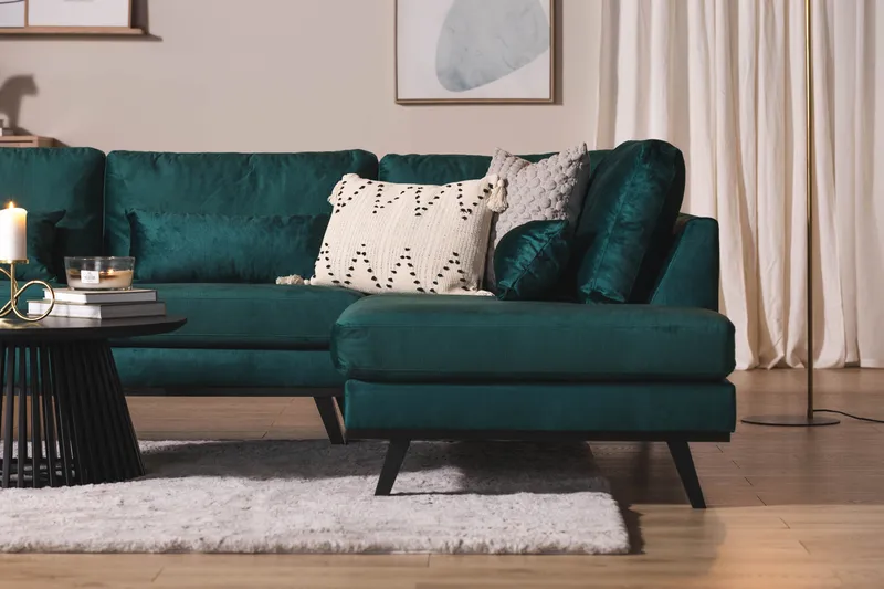 Copenhagen 5-sits Högervänd U-formad Soffa med Divan och Schäslong i Sammet - Grön - Möbler - Soffa - Sammetssoffa