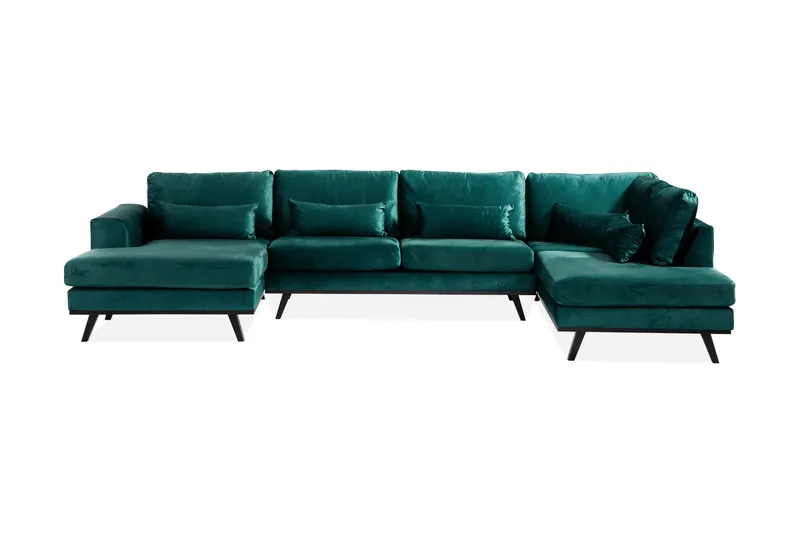 Copenhagen 5-sits Högervänd U-formad Soffa med Divan och Schäslong i Sammet, Grön