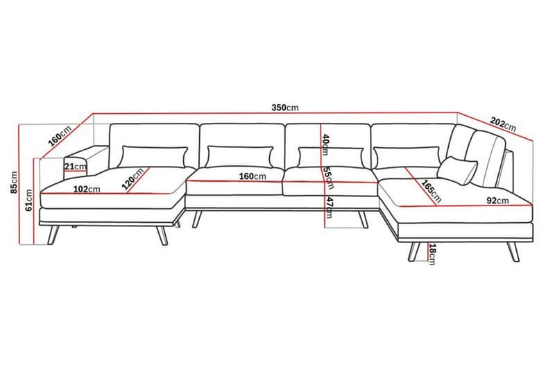 Copenhagen 5-sits Högervänd U-formad Soffa med Divan och Schäslong i Sammet - Krämvit - Möbler - Soffa - U-soffa
