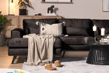 Copenhagen 5-sits Högervänd U-formad Soffa med Divan och Schäslong i Sammet - Mörkgrå - Möbler - Soffa - U-soffa