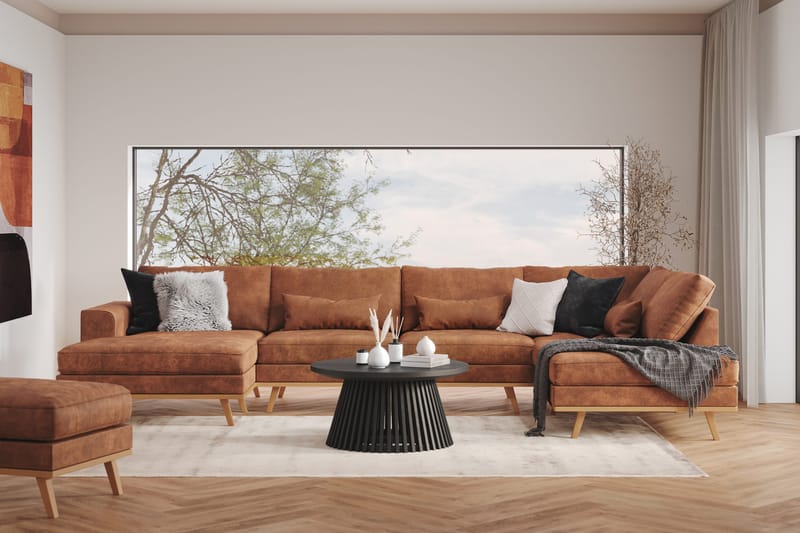 Copenhagen 5-sits Vänstervänd U-formad Large Soffa med Divan och Schäslong i Konstläder - Brun - Möbler - Soffa - Skinnsoffor
