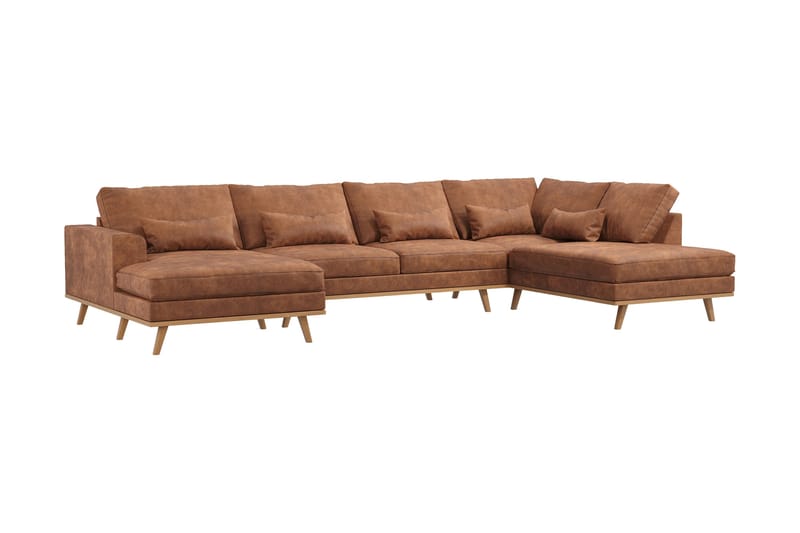 Copenhagen 5-sits Vänstervänd U-formad Large Soffa med Divan och Schäslong i Konstläder - Brun - Möbler - Soffa - Skinnsoffor