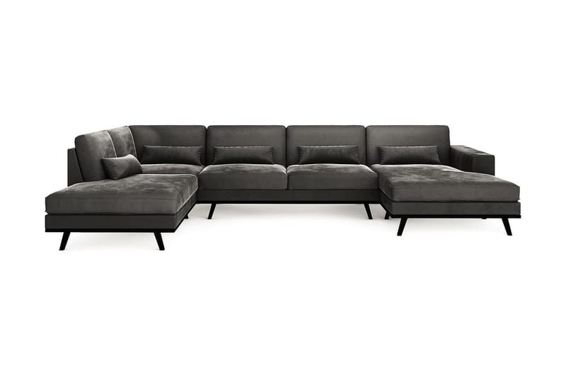 Copenhagen 5-sits Vänstervänd U-formad Soffa med Divan och Schäslong + Fotpall i Sammet - Mörkgrå - Möbler - Soffa - Soffgrupp