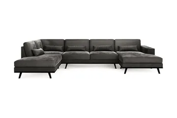 Copenhagen 5-sits Vänstervänd U-formad Soffa med Divan och Schäslong + Fotpall i Sammet - Mörkgrå - Möbler - Soffa - Soffgrupp