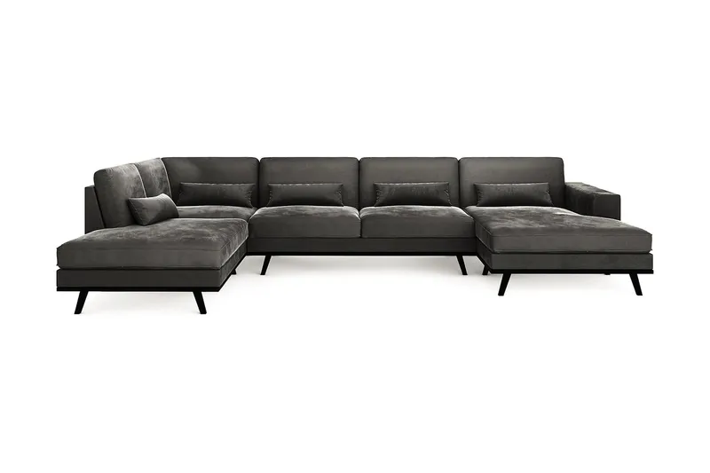 Copenhagen 5-sits Vänstervänd U-formad Soffa med Divan och Schäslong + Fotpall i Sammet - Mörkgrå - Möbler - Soffa - Soffgrupp