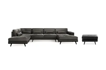 Copenhagen 5-sits Vänstervänd U-formad Soffa med Divan och Schäslong + Fotpall i Sammet - Mörkgrå - Möbler - Soffa - Soffgrupp