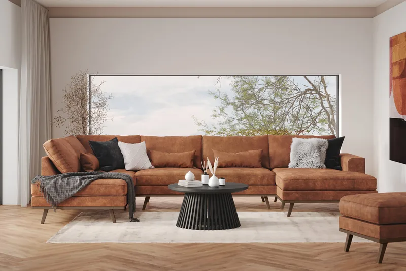 Copenhagen 5-sits Vänstervänd U-formad Soffa med Divan och Schäslong i Konstläder - Brun - Möbler - Soffa - Skinnsoffor