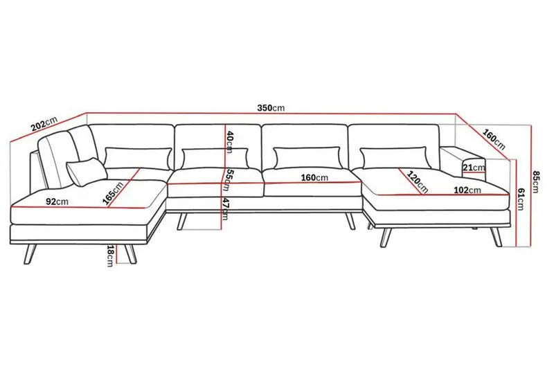 Copenhagen 5-sits Vänstervänd U-formad Soffa med Divan och Schäslong i Manchester - Ljusgrå - Möbler - Soffa - U-soffa