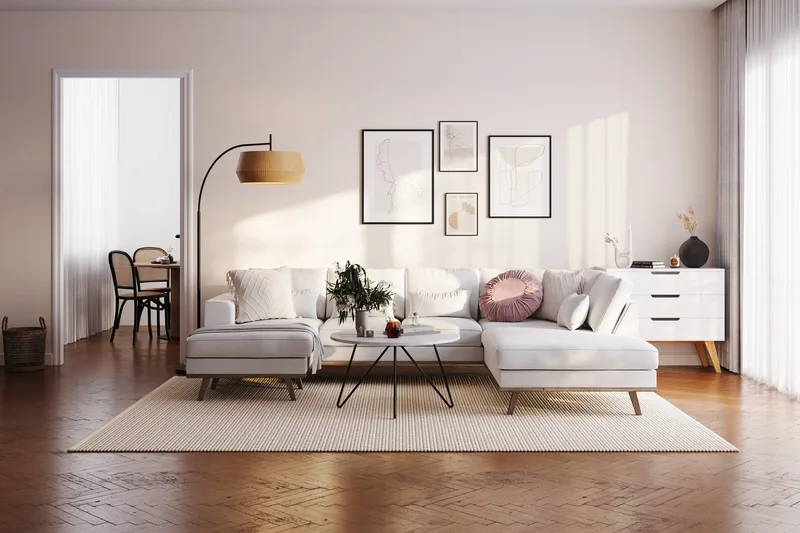 Copenhagen Compact 4-sits Högervänd U-formad Large Soffa med Divan och Schäslong i Tyg - Ljusgrå - Möbler - Soffa - U-soffa