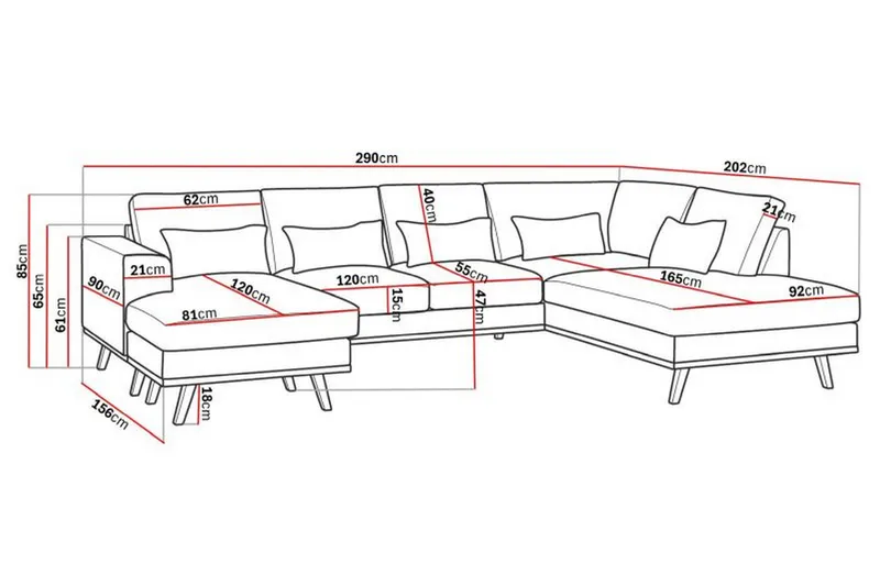 Copenhagen Compact 4-sits Högervänd U-formad Large Soffa med Divan och Schäslong i Tyg - Ljusgrå - Möbler - Soffa - U-soffa