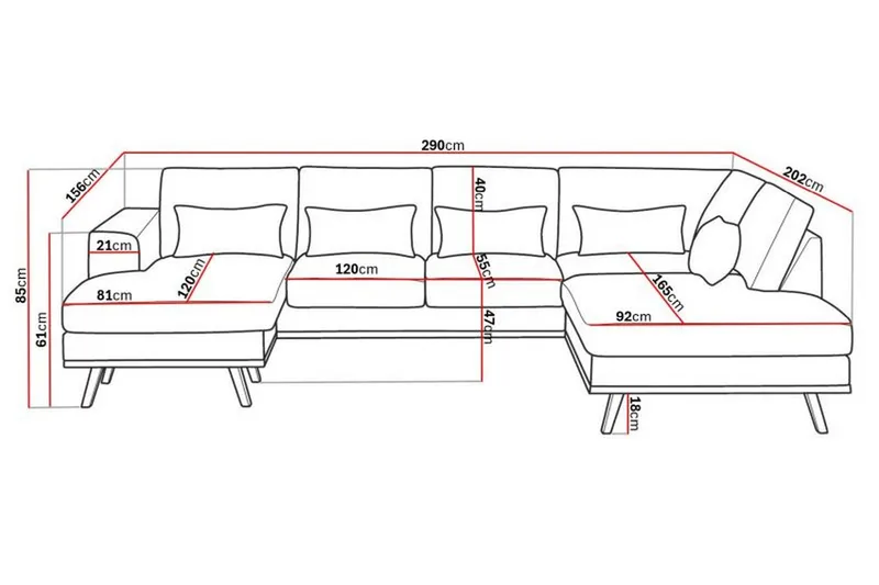 Copenhagen Compact 4-sits Högervänd U-formad Large Soffa med Divan och Schäslong i Tyg - Ljusgrå - Möbler - Soffa - U-soffa