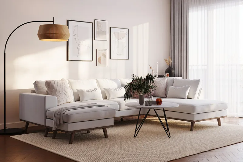 Copenhagen Compact 4-sits Högervänd U-formad Large Soffa med Divan och Schäslong i Tyg - Ljusgrå - Möbler - Soffa - U-soffa