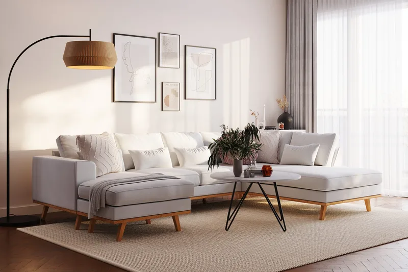 Copenhagen Compact 4-sits Vänstervänd U-formad Soffa med Divan och Schäslong i Tyg - Ljusgrå - Möbler - Soffa - U-soffa