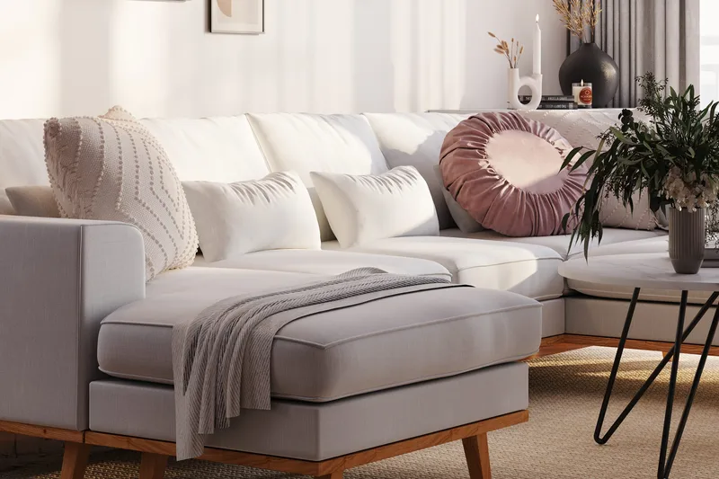 Copenhagen Compact 4-sits Vänstervänd U-formad Soffa med Divan och Schäslong i Tyg - Ljusgrå - Möbler - Soffa - U-soffa