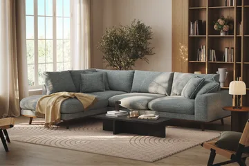 Copenhagen Premium 4-sits Vänstervänd L-formad Djup Schäslongsoffa i Chenille - Grå/Blå - Möbler - Soffa - Divansoffor & schäslongsoffa