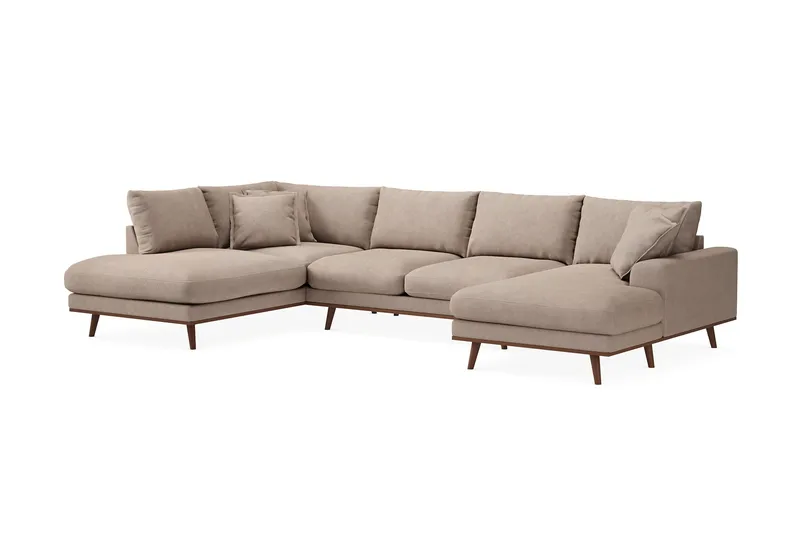 Copenhagen Premium 5-sits Vänstervänd U-formad Djup Soffa med Divan och Schäslong i Tyg - Ljusbrun - Möbler - Soffa - U-soffa