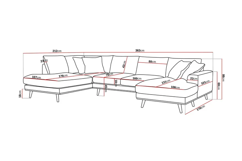 Copenhagen Premium 5-sits Vänstervänd U-formad Djup Soffa med Divan och Schäslong i Tyg - Ljusbrun - Möbler - Soffa - U-soffa