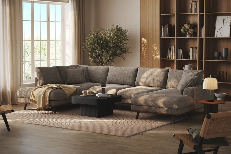 Copenhagen Premium 5-sits Vänstervänd U-formad Djup Soffa med Divan och Schäslong i Chenille - Brun - Möbler - Soffa - U-soffa