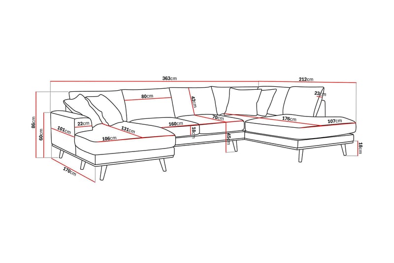 Copenhagen Premium 5-sits Högervänd U-formad Djup Soffa med Divan och Schäslong i Tyg - Brun - Möbler - Soffa - U-soffa