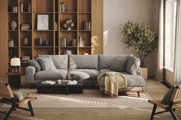 Copenhagen Premium 4-sits Högervänd L-formad Djup Schäslongsoffa i Chenille - Grå - Möbler - Soffa - Divansoffor & schäslongsoffa